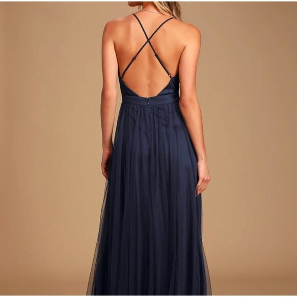 Lulus Navy Tulle Maxi Dress NWOT - Picture 3 of 6